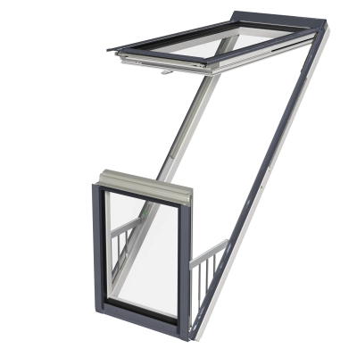 Okno balkonowe drewniane FAKRO FGU-V P50 z nawiewnikiem rozmiar 114x255 kolor RAL 7016